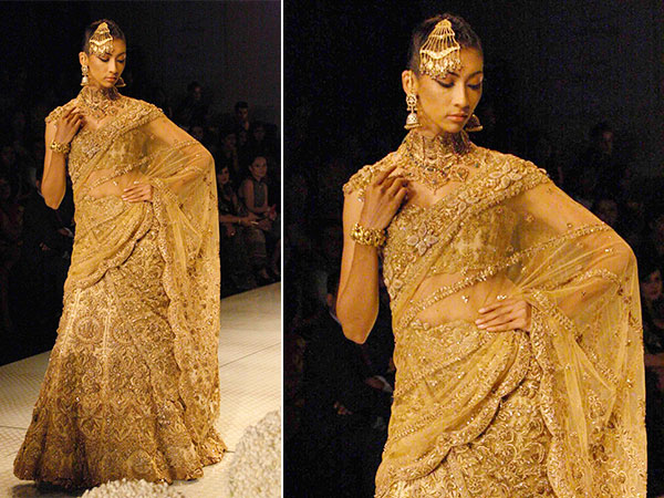 गोल्‍डन लहंगा साड़ी