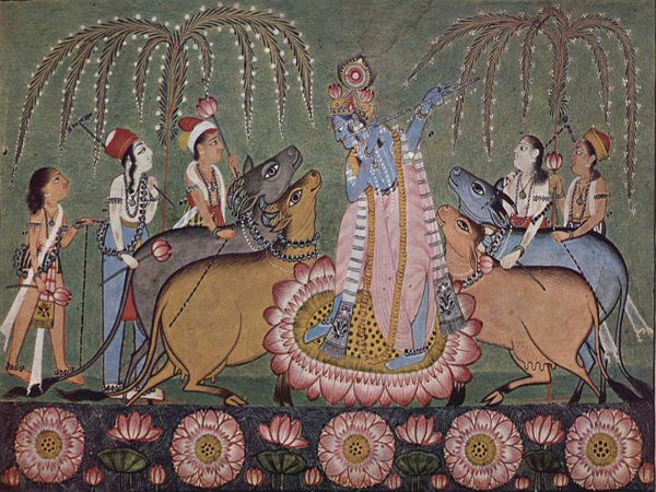 श्री कृष्ण अपने मित्रों के साथ थे बगीचे में