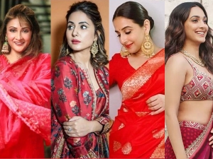 Vidya Balan And Hina Khan Red Outfit Perfect For Navratri Ashtami Kanya Pujan Vidya Balan And Hina Khan Red Outfit Perfect For Navratri Ashtami Kanya Pujan